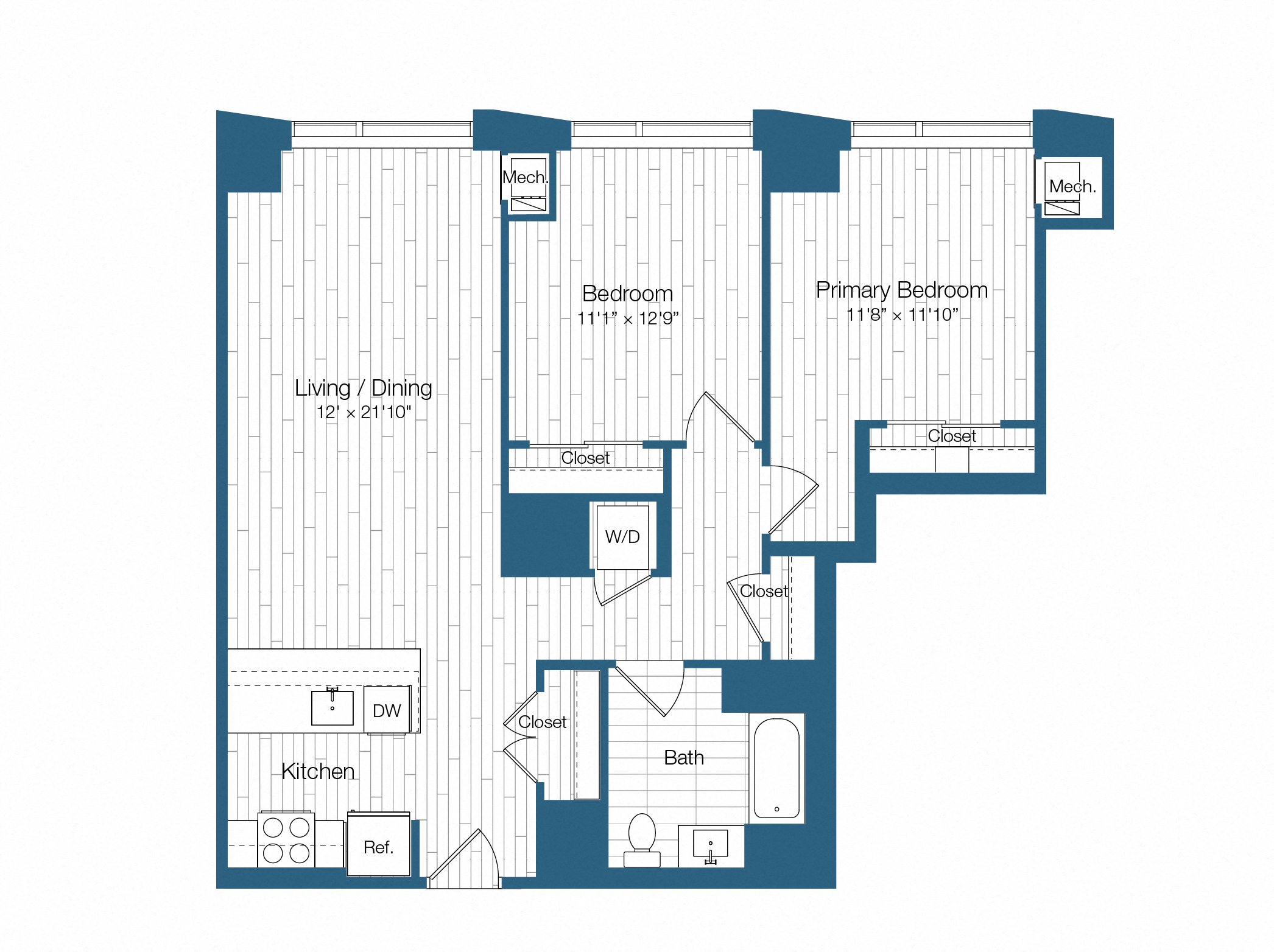Floor plan layout diagram for H25-B03, 2 bd - 1 ba