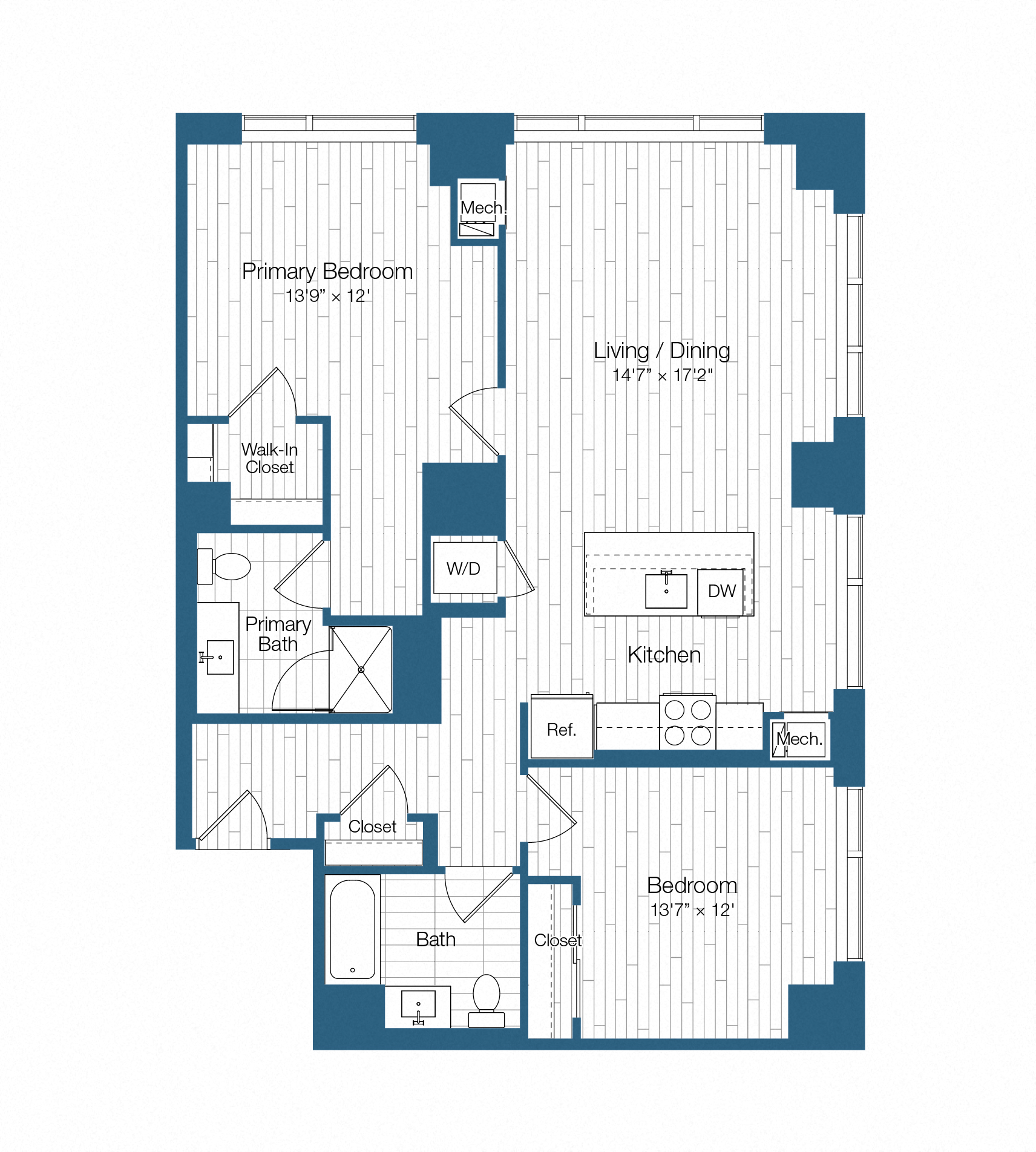 Floor plan layout diagram for H25-B04, 2 bd - 2 ba