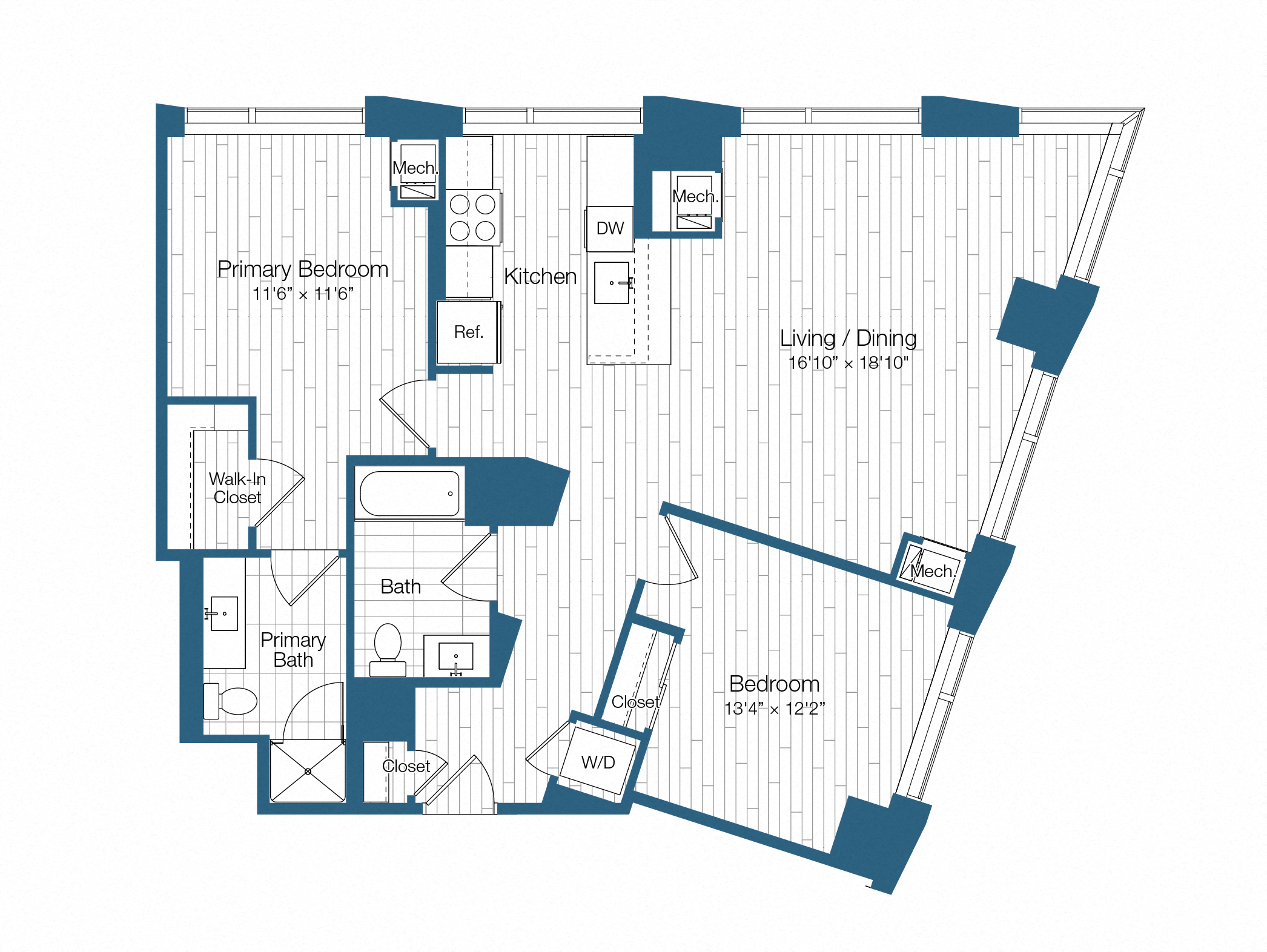 Floor plan layout diagram for H25-B06, 2 bd - 2 ba