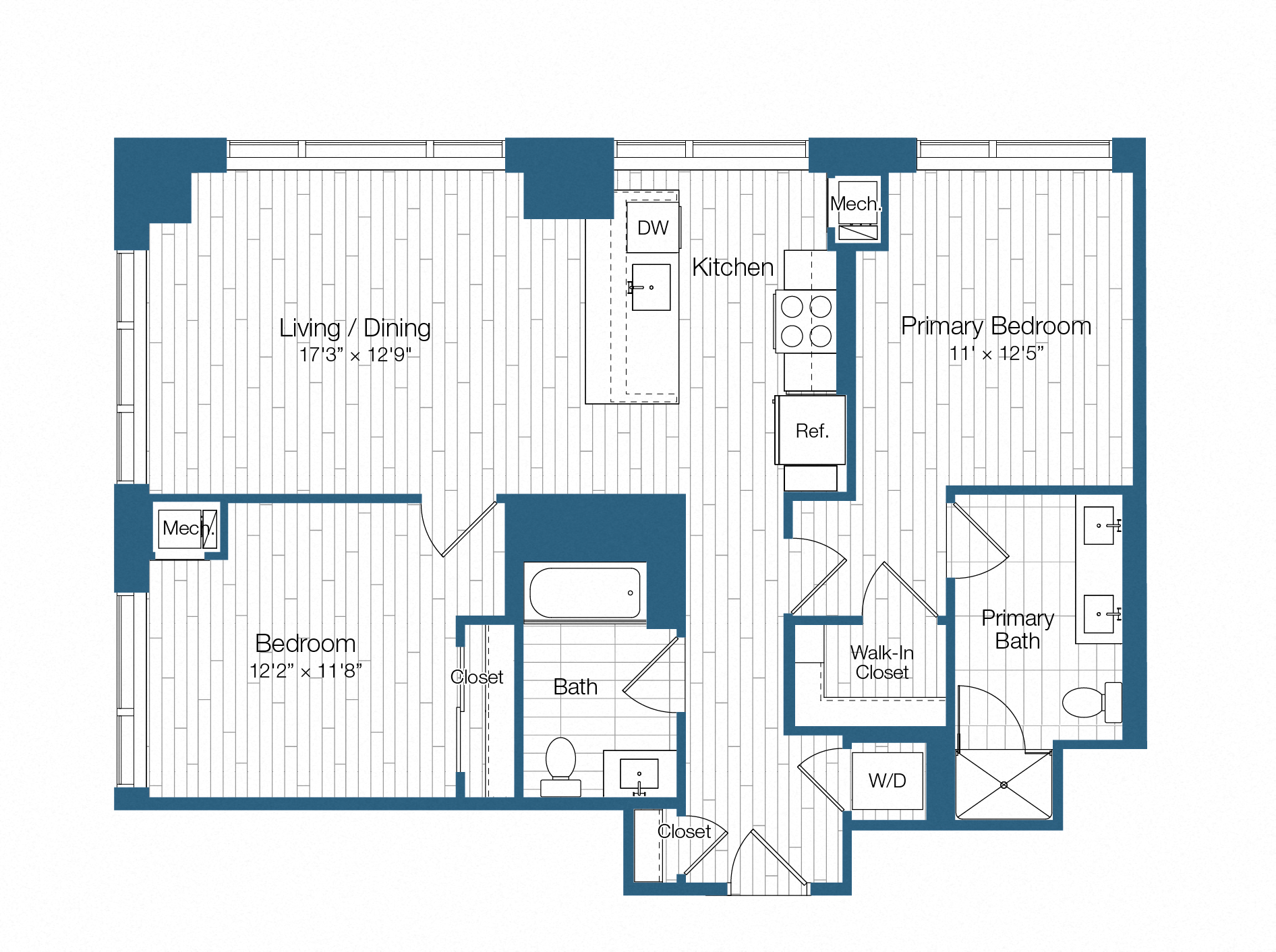 Floor plan layout diagram for H25-B07, 2 bd - 2 ba
