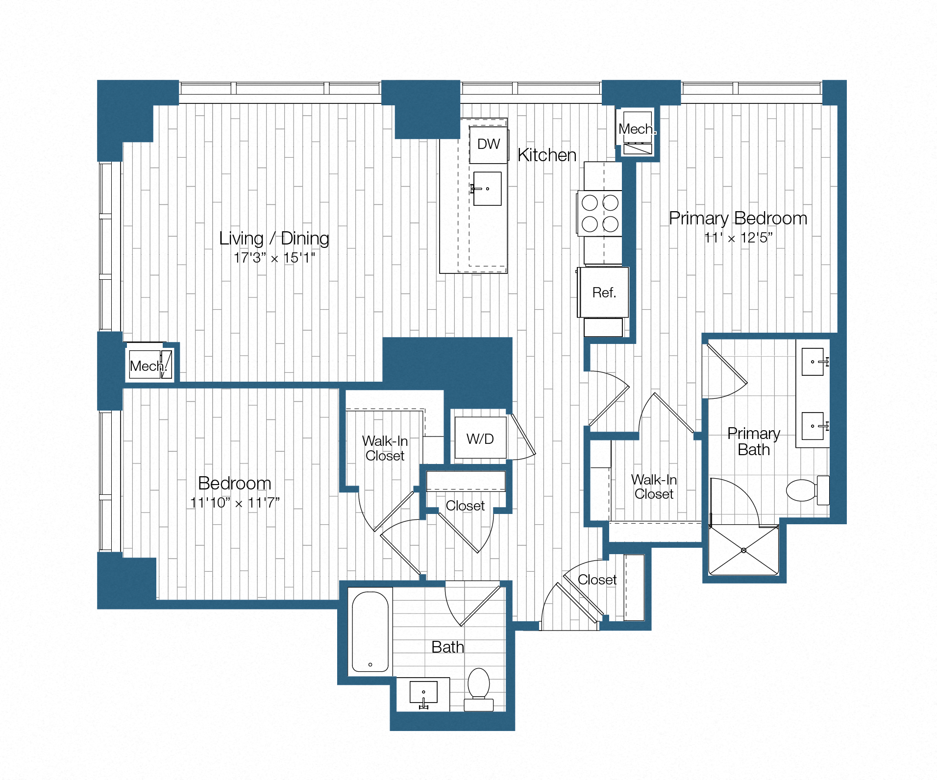 Floor plan layout diagram for H25-B08, 2 bd - 2 ba