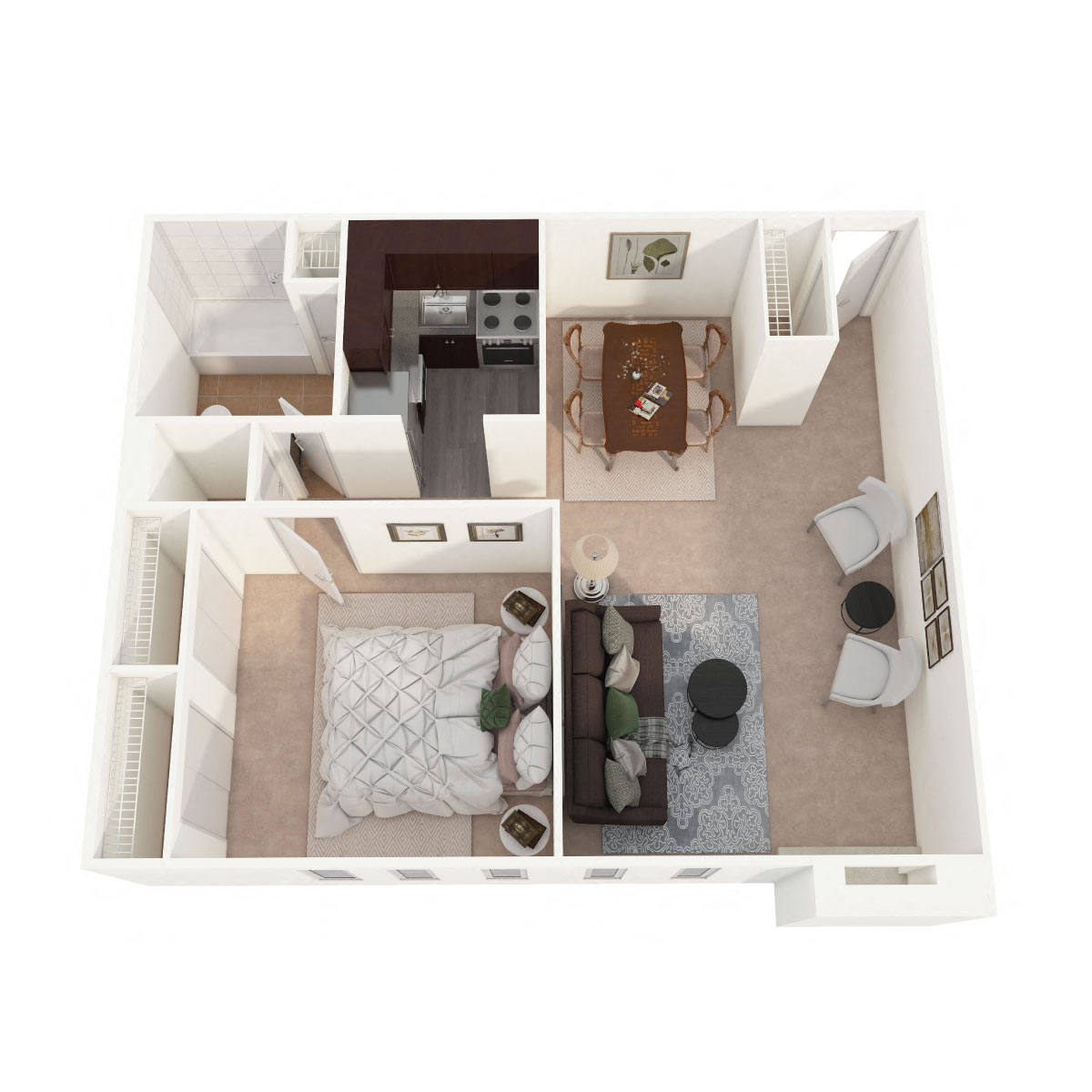 Inverness Apartments - One Bedroom Patio Floor Plan Picture