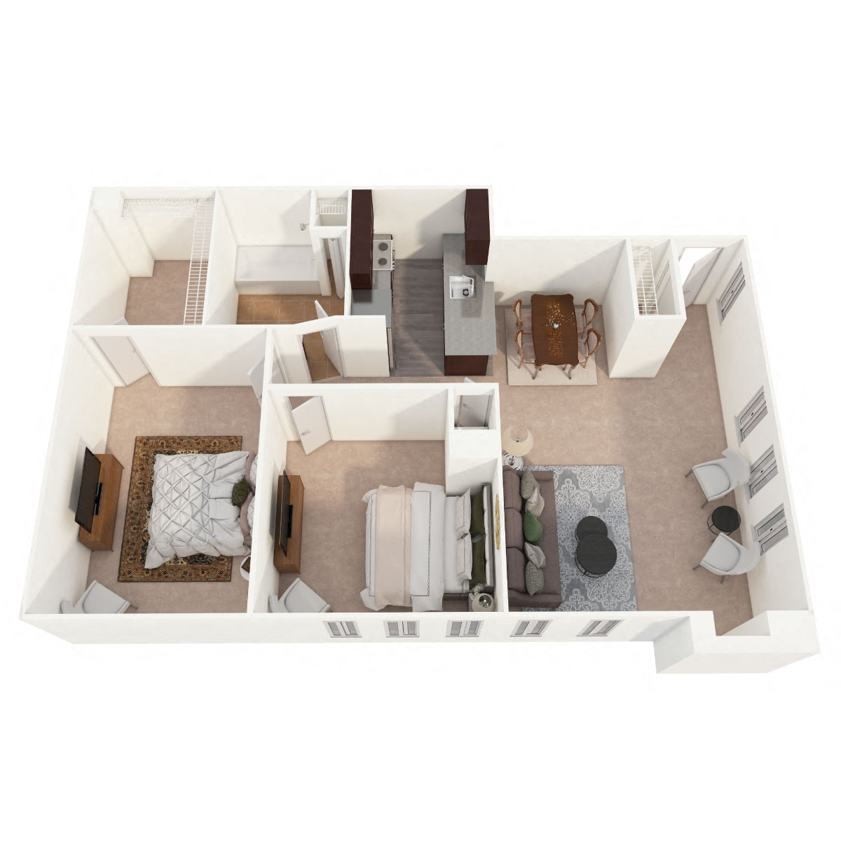 Inverness Apartments - Two Bedroom Fireplace Floor Plan Picture
