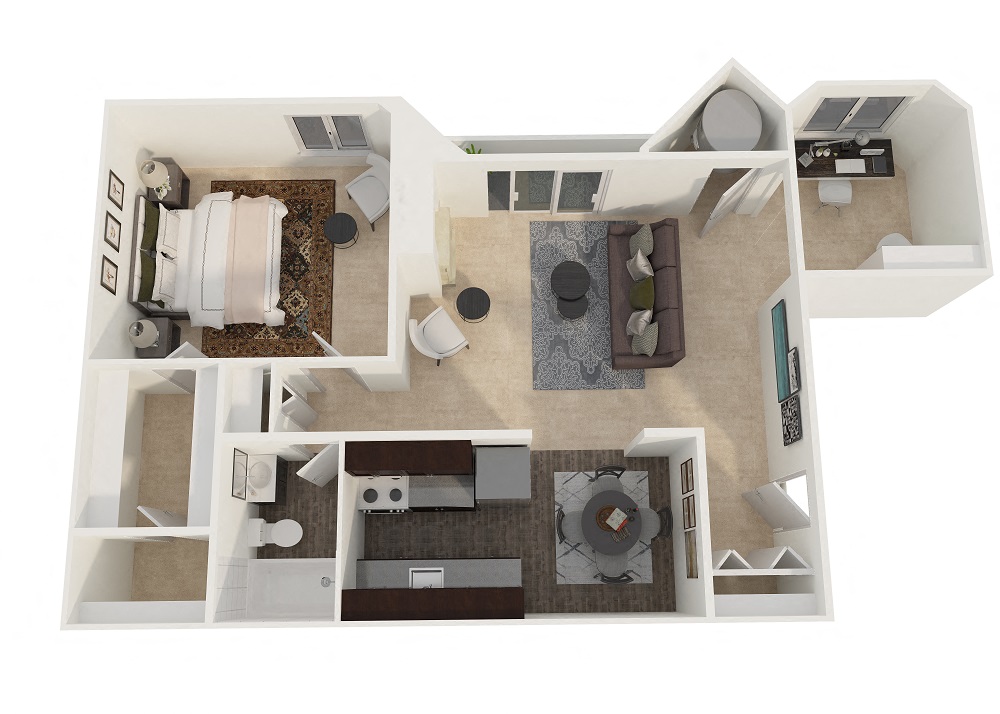 Stonington Court Apartments - One Bedroom Den Floor Plan Picture
