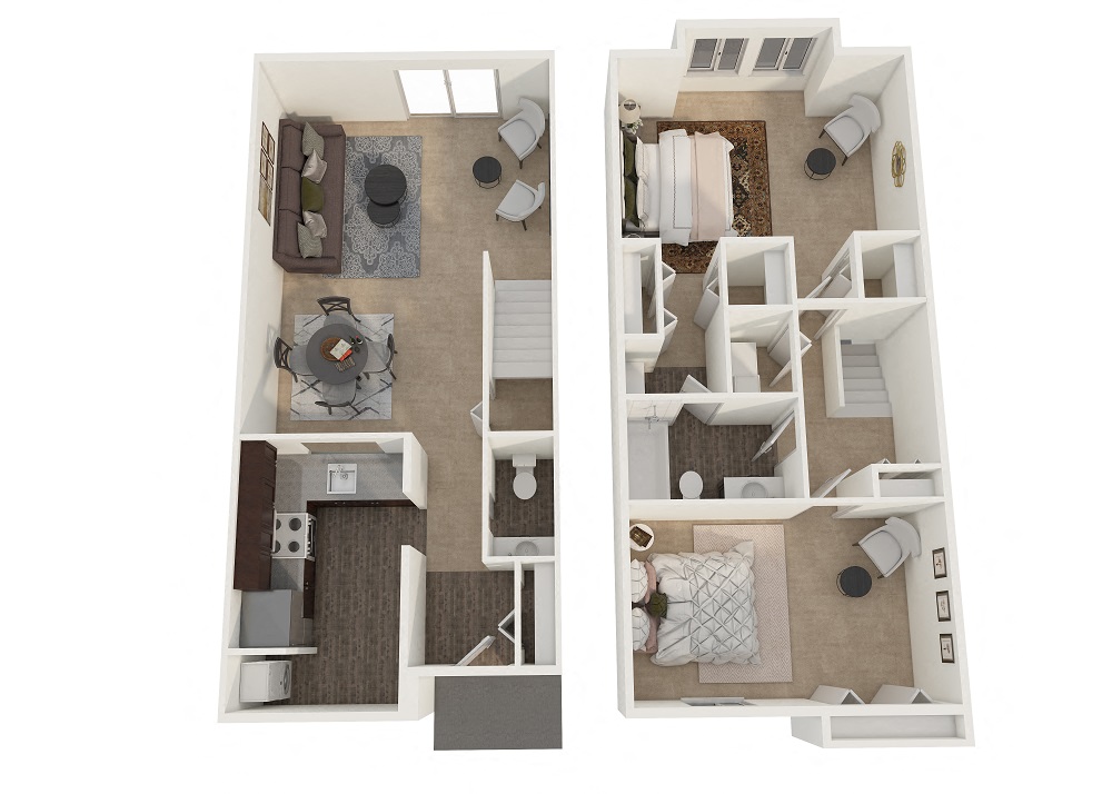 Stonington Court Apartments - Two Bedroom Townhouse Floor Plan Picture