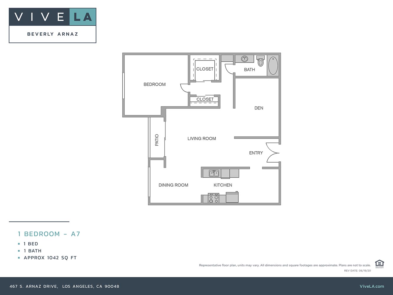 The floor plan for unit 210