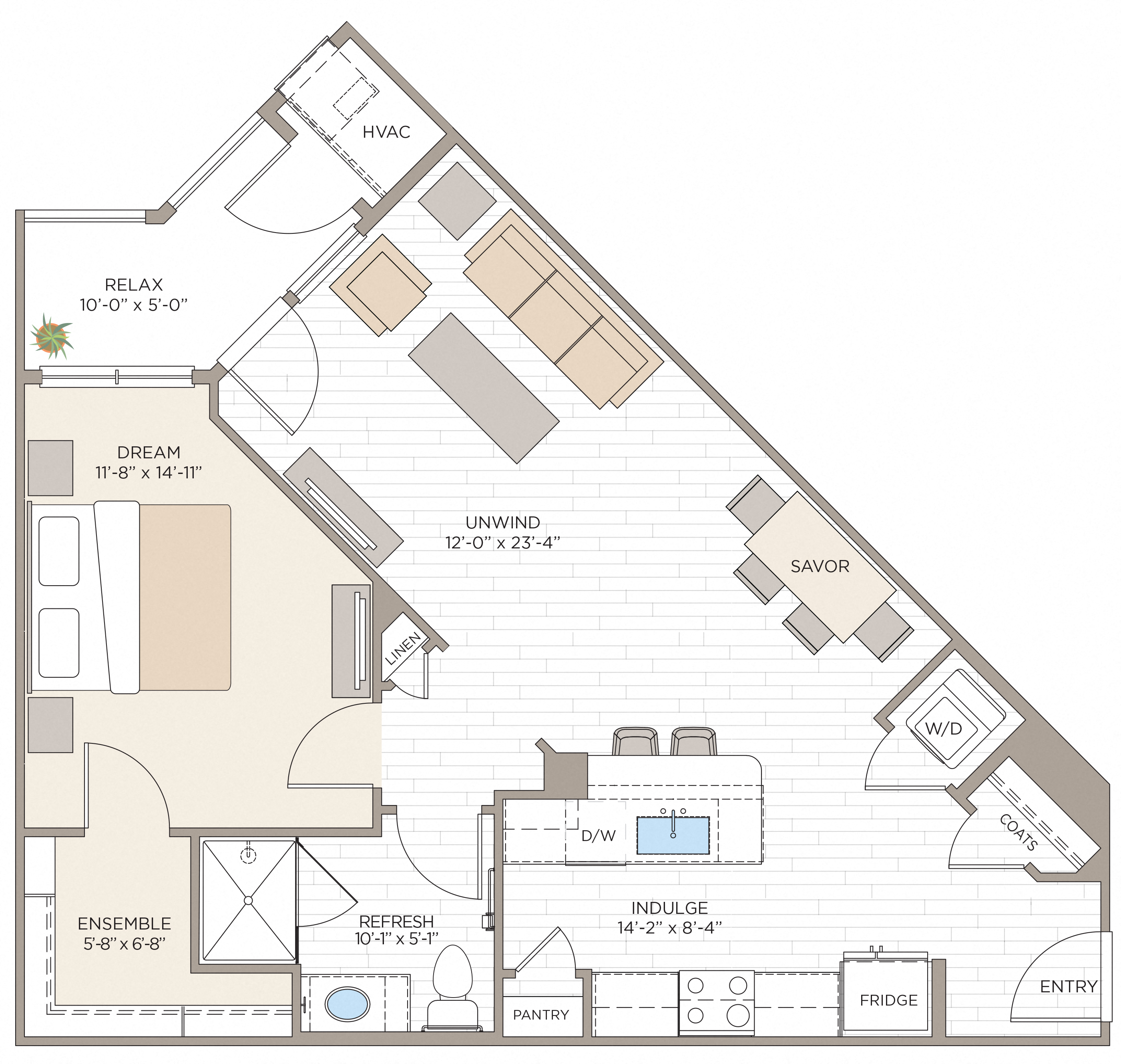 Floorplan for Apartment #14420, 1 bedroom unit at Halstead Maynard Crossing