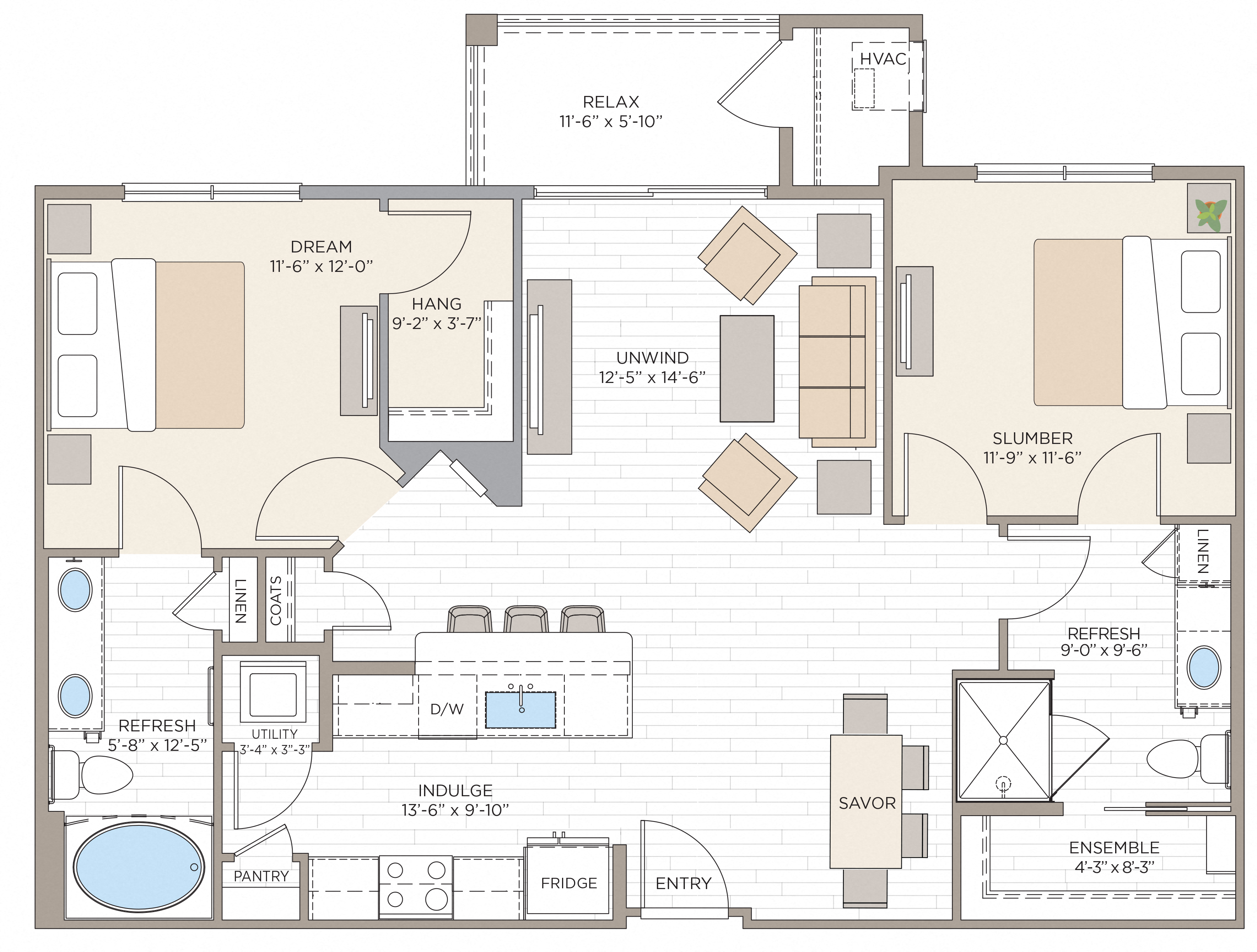 Floorplan for Apartment #14113, 2 bedroom unit at Halstead Maynard Crossing