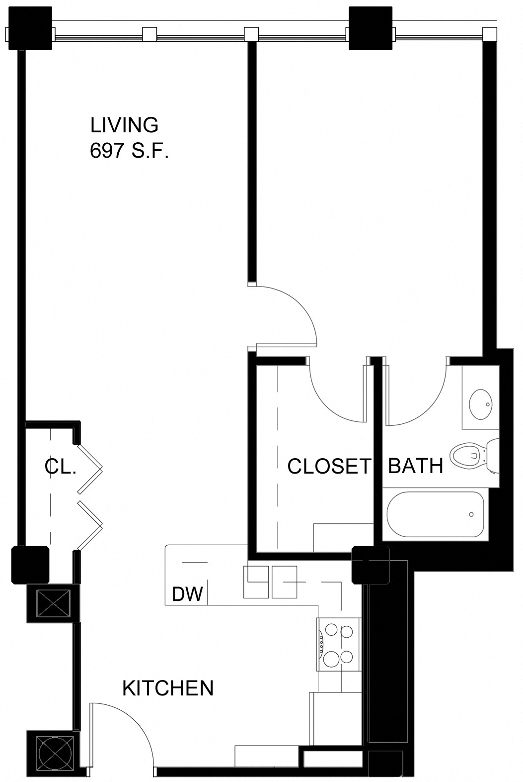Floorplan for Apartment #P625B, 1 bedroom unit at Halstead Providence