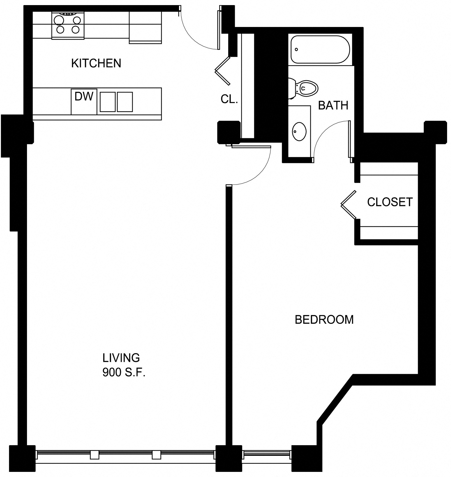 Floorplan for Apartment #P214, 1 bedroom unit at Halstead Providence