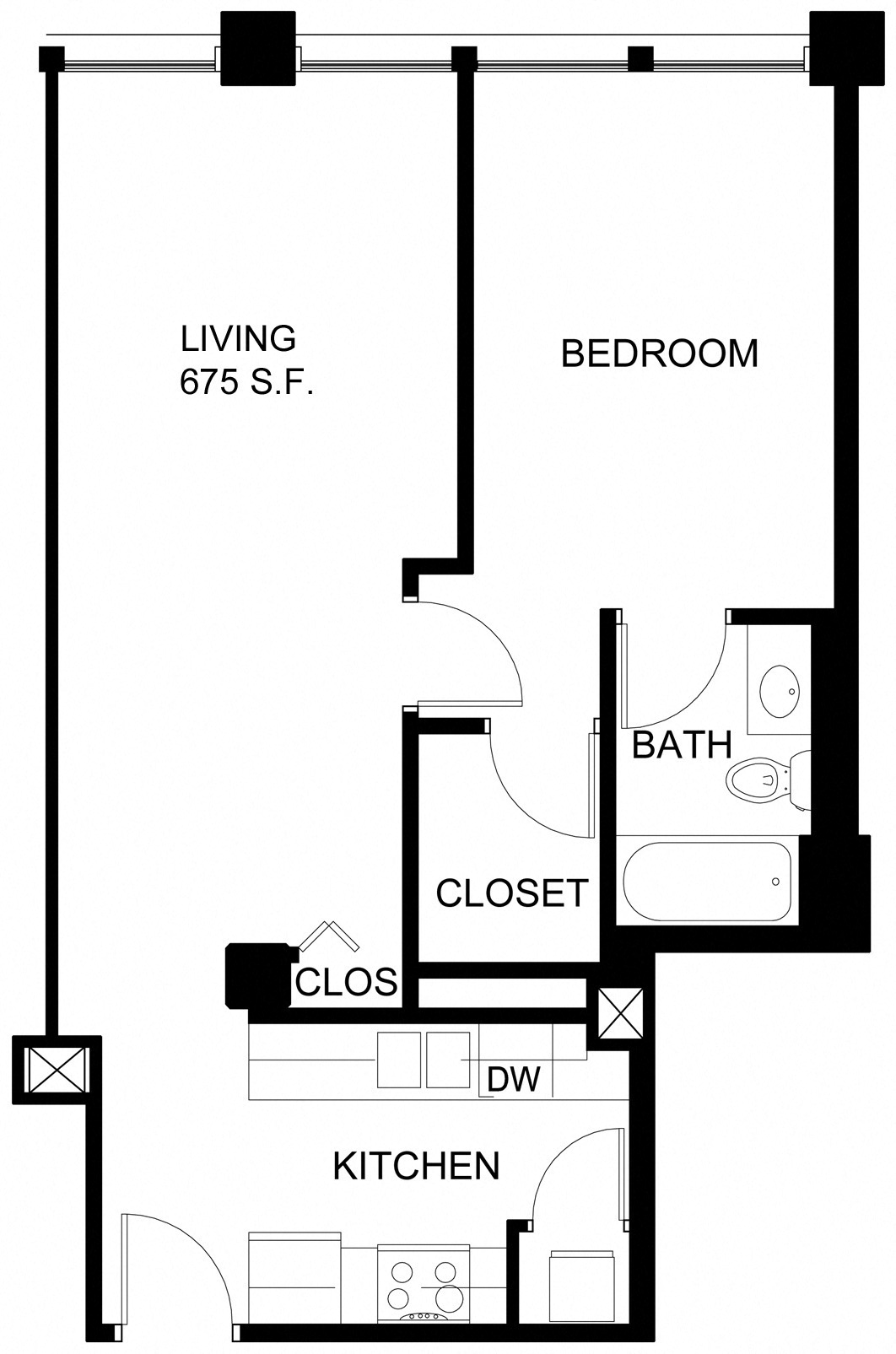 Floorplan for Apartment #P529B, 1 bedroom unit at Halstead Providence