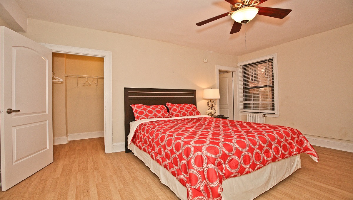 Model 1 bedroom with view of closets at Ravenel