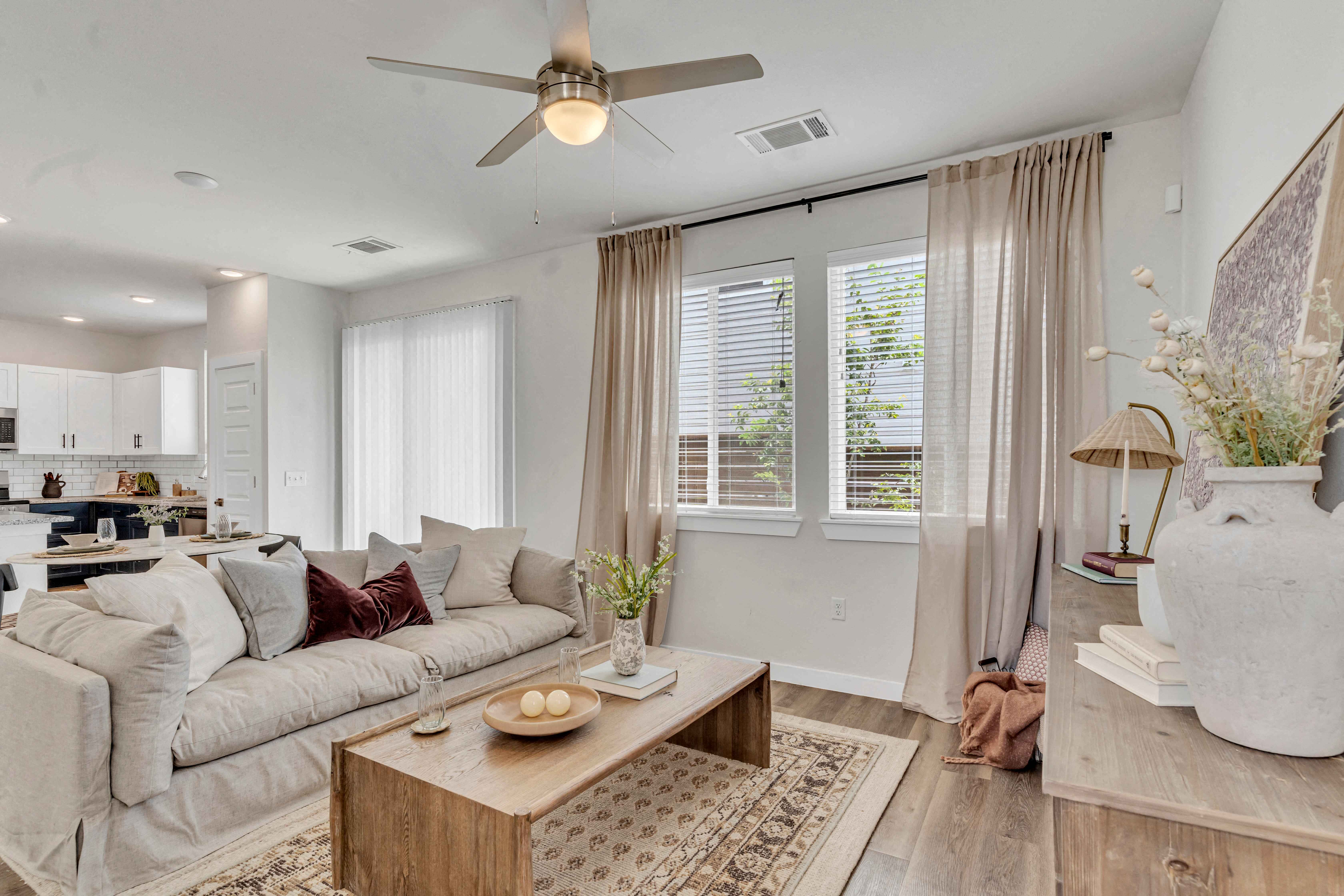 a living room with a couch and a coffee table