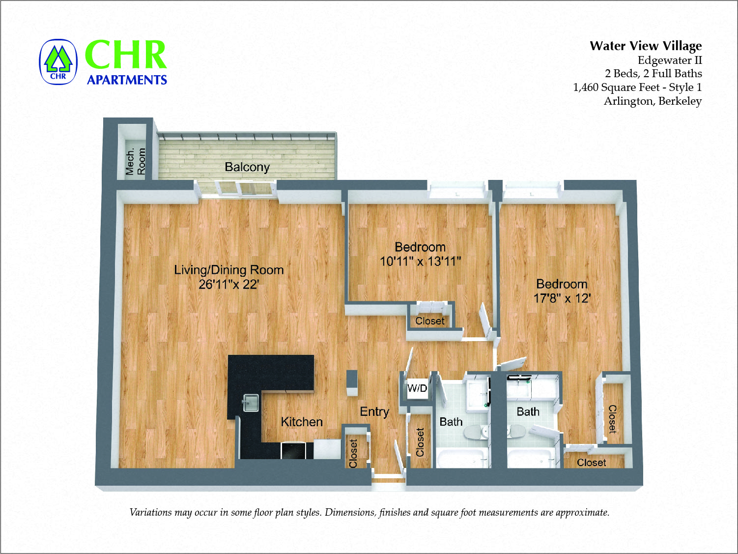 Click to view Floor plan 2 Bed/2 Bath Large with Balcony image 3