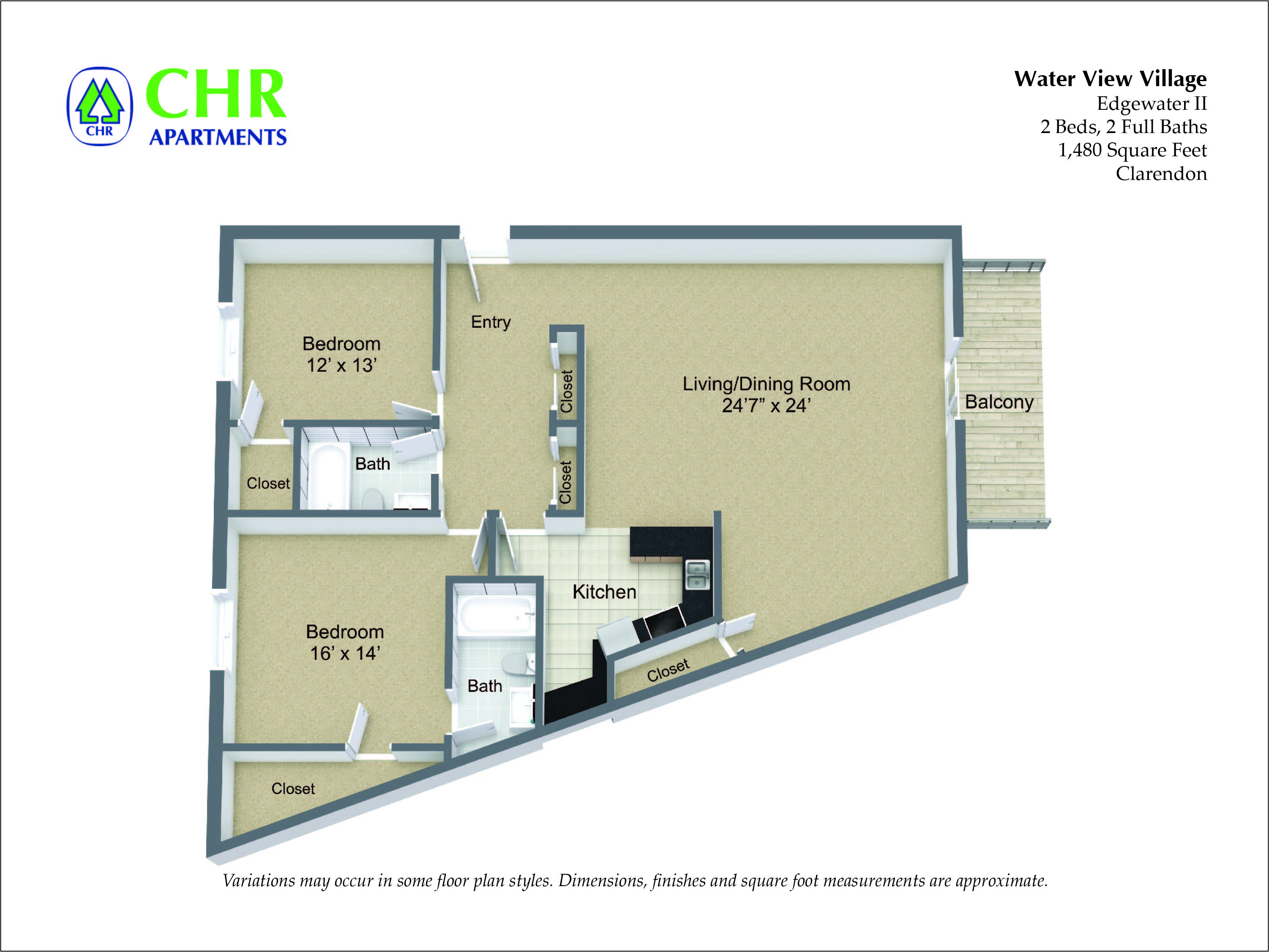 Click to view Floor plan 2 Bedroom Extra Large with Balcony image 1