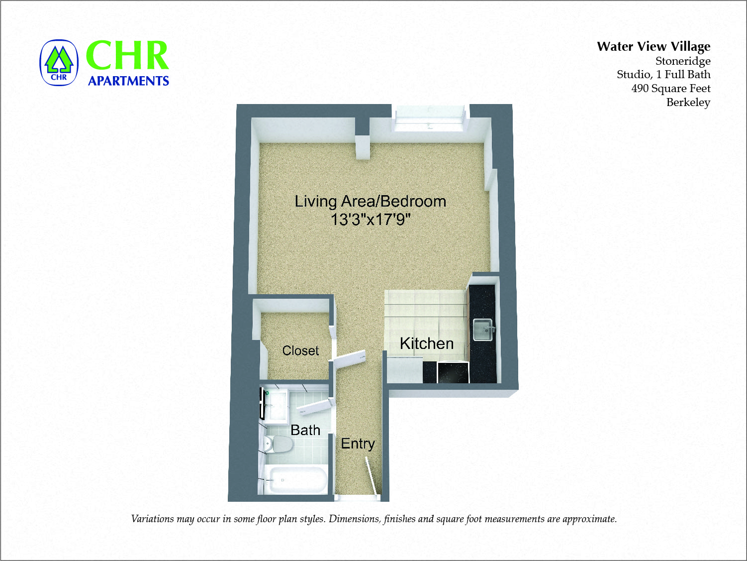 Click to view Floor plan Studio with Full Kitchen image 1