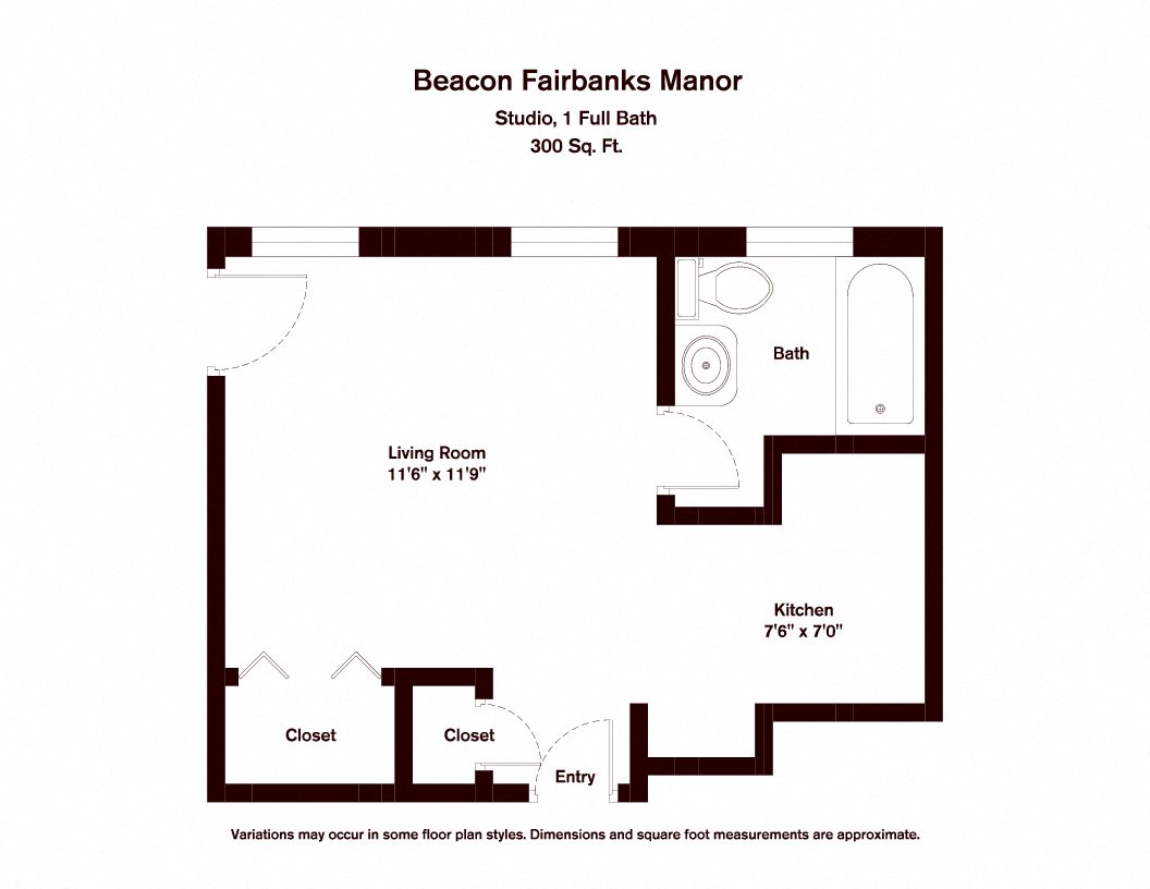 Floor plan Beacon Fairbanks Manor - Studio/1 Bath image 1