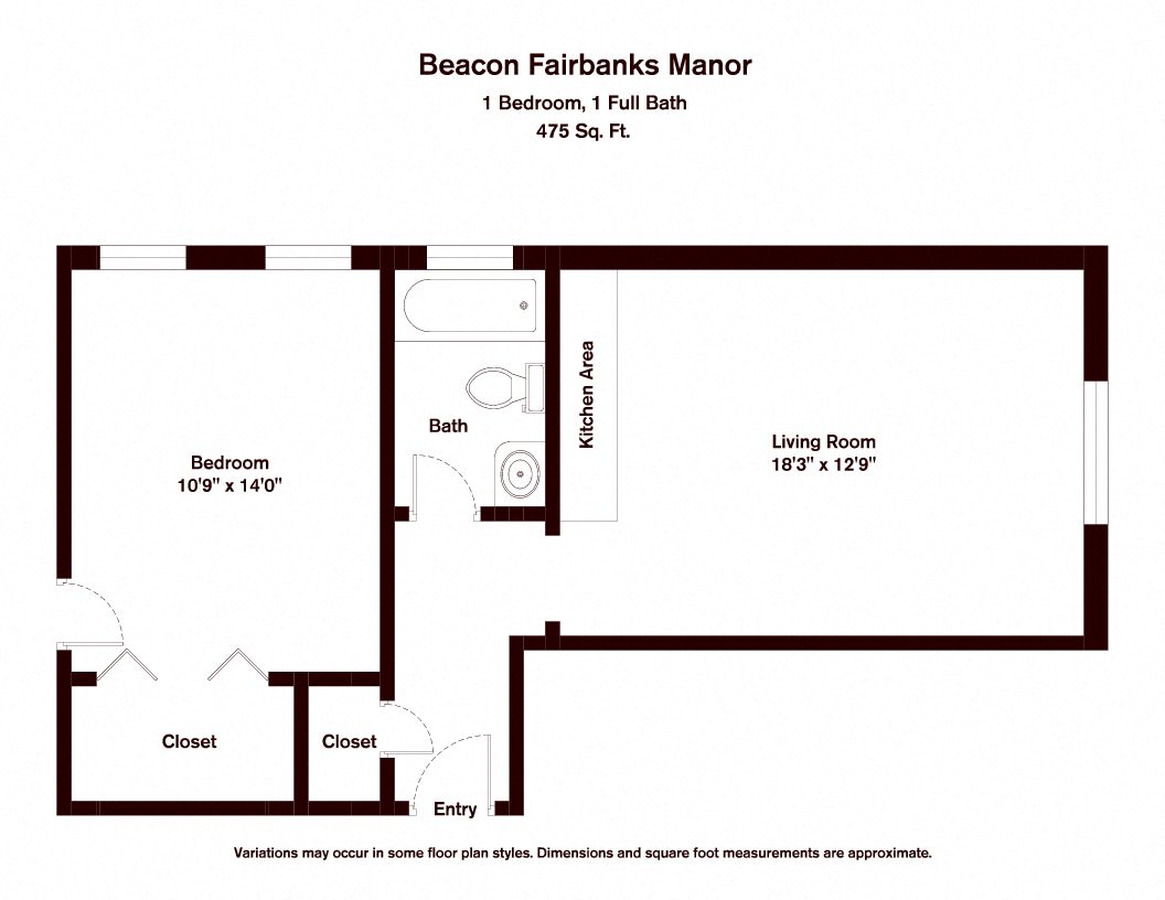 Click to view Beacon Fairbanks Manor - 1 Bed/1 Bath floor plan gallery