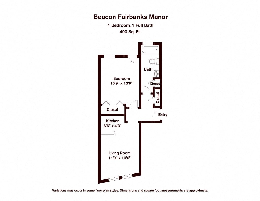 Floor plan Beacon Fairbanks Manor - 1 Bed/1 Bath image 2