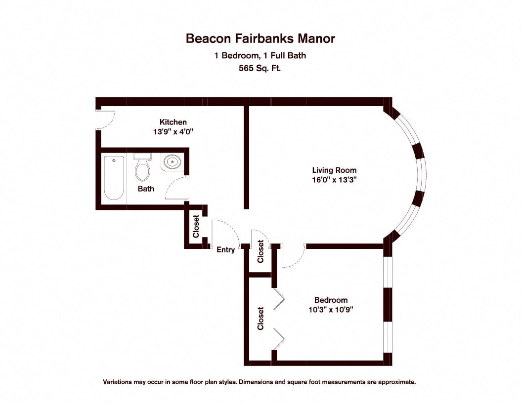 Click to view Floor plan Beacon Fairbanks Manor - 1 Bed/1 Bath image 3