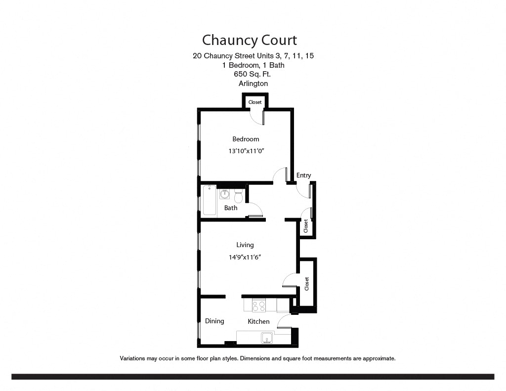 Click to view Floor plan Chauncy Court - 1 Bedroom (Newly Renovated) image 2