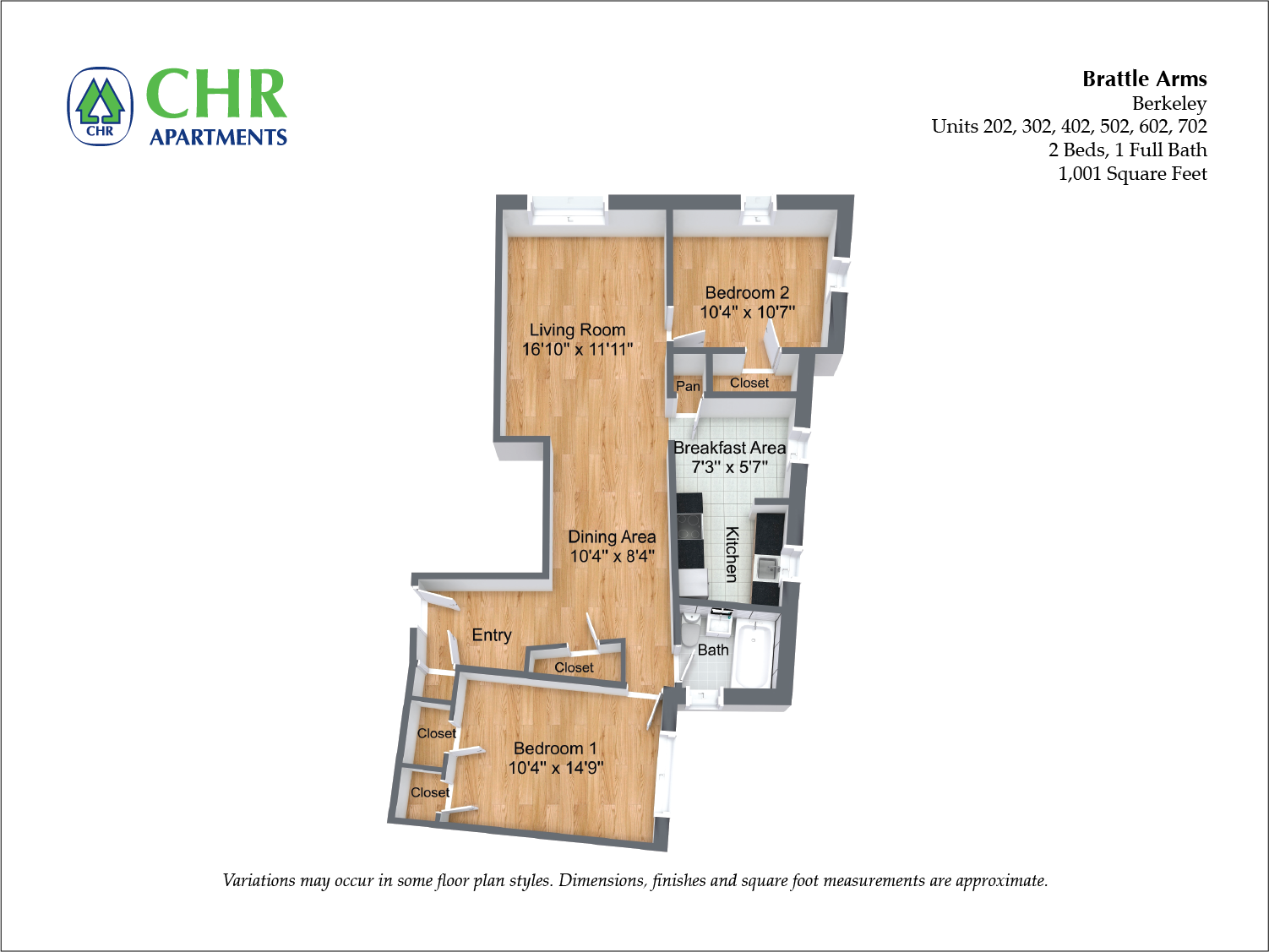 Click to view Brattle Arms - 2 Bedroom floor plan gallery