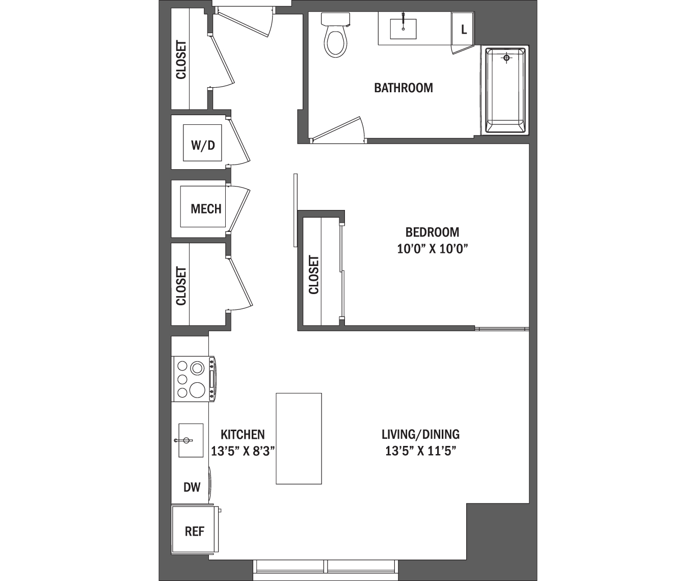 Junior 1 Bed | The Erika I - V Floor Plan