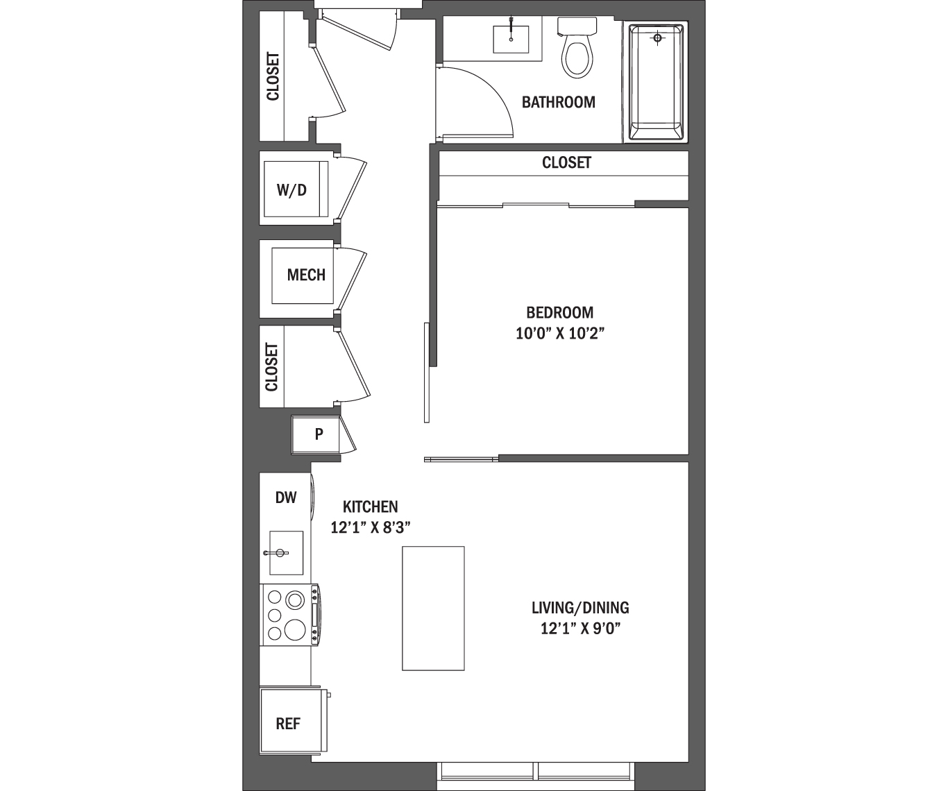 Junior 1 Bed | The Erika I - V Floor Plan