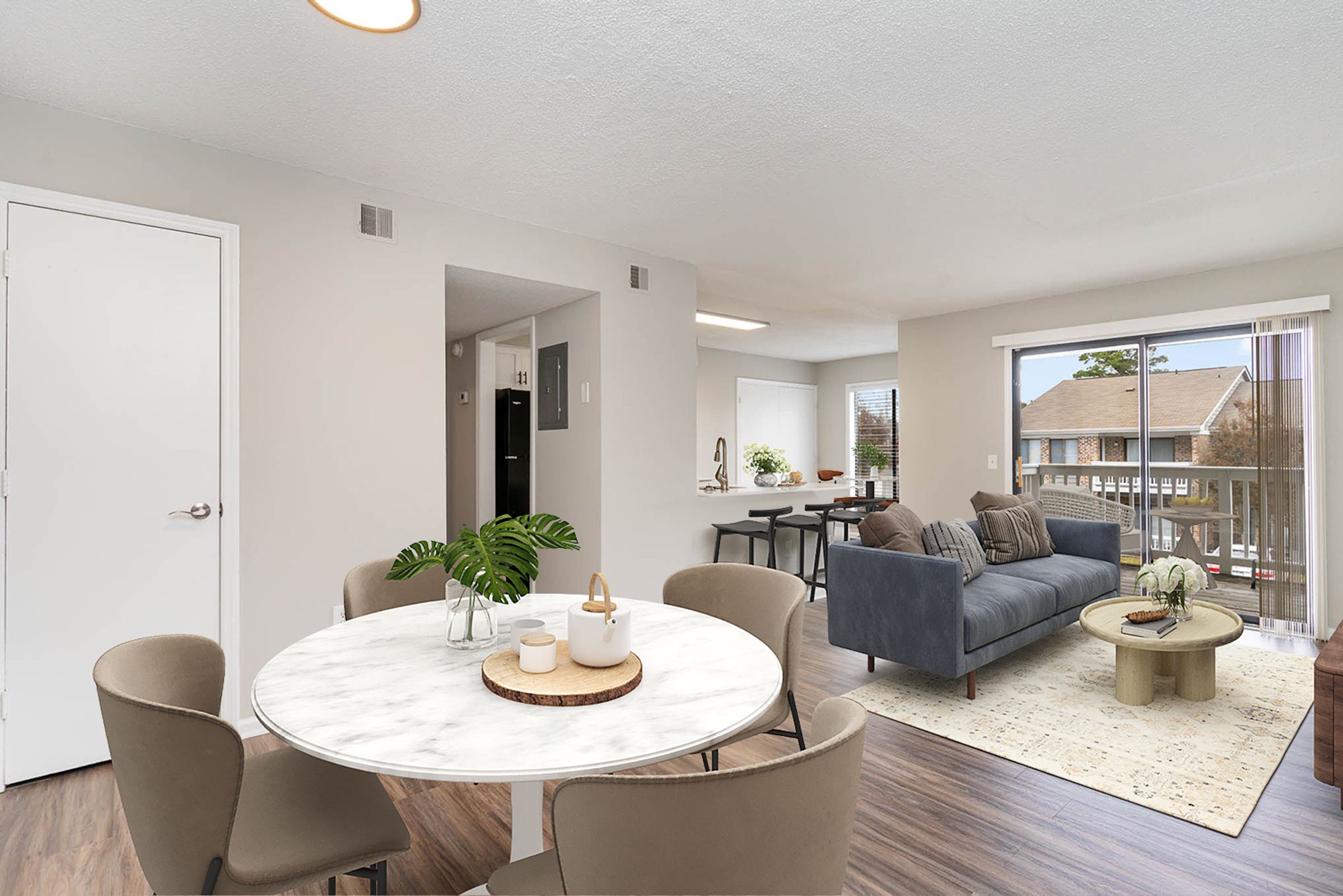 Dining, Living Room and Kitchen