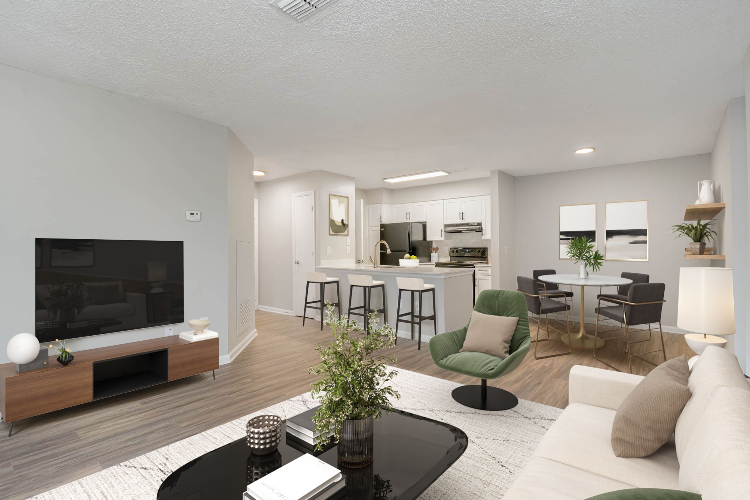 Dining Room, Kitchen and Living Room