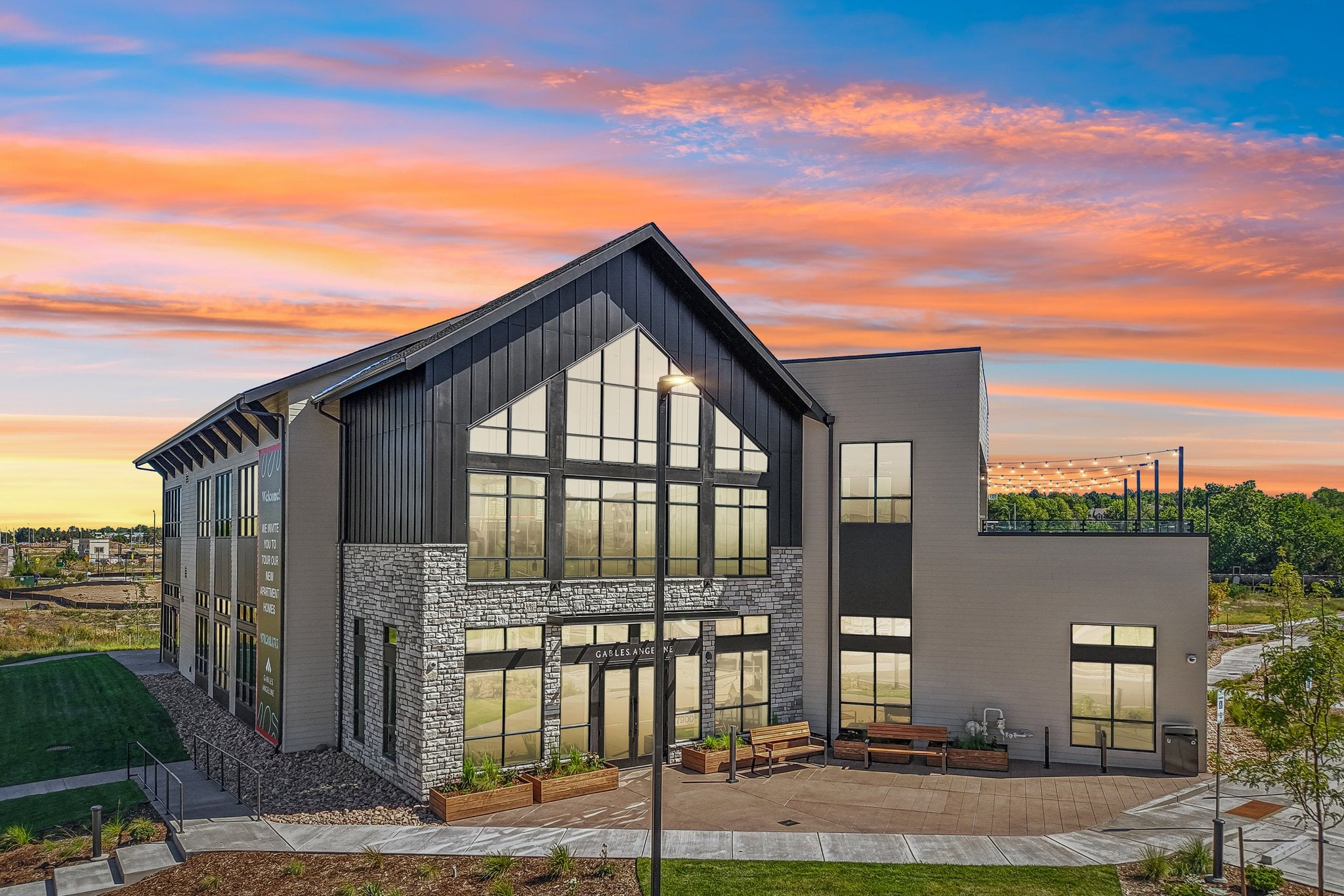 Gables Angeline Clubhouse at Dusk