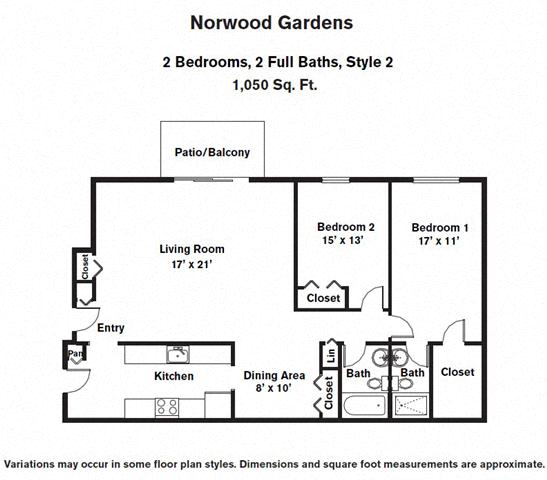 Click to view Floor plan 2 Bed/2 Bath with Walk-In Closet image 2