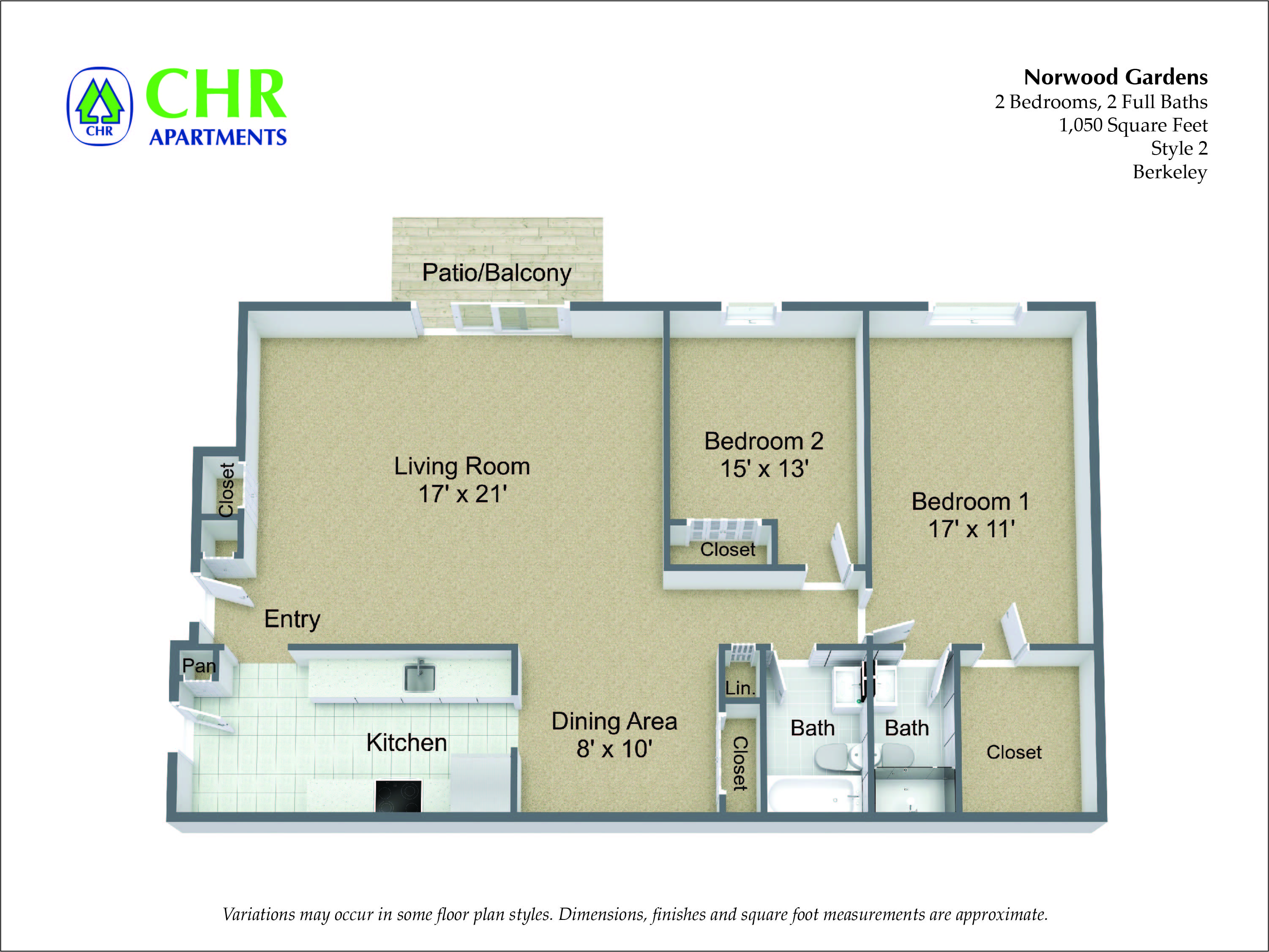 Click to view 2 Bed/2 Bath with Walk-In Closet floor plan gallery