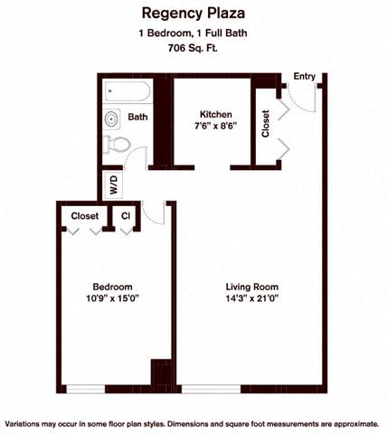 Click to view 1 Bed/1 Bath floor plan gallery