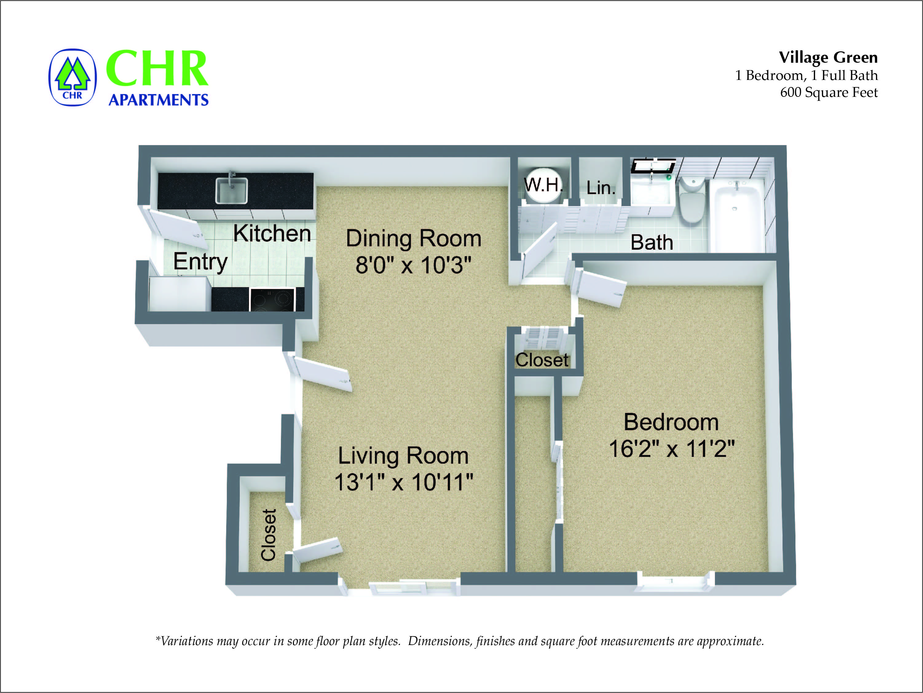 Click to view 1 Bedroom with Dining Area floor plan gallery