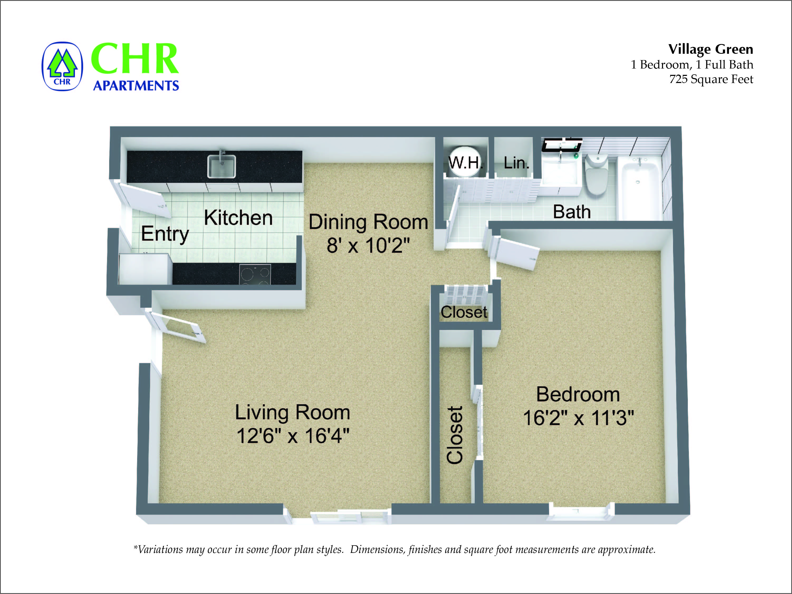 Click to view 1 Bed/1 Bath with Large Living Room floor plan gallery