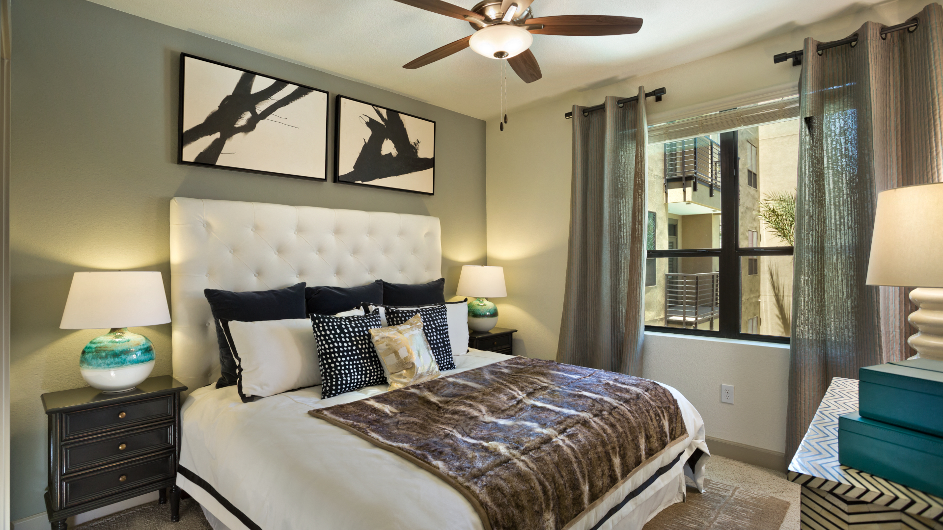 Furnished bedroom shown — representative home at Citrine Apartments Arcadia.