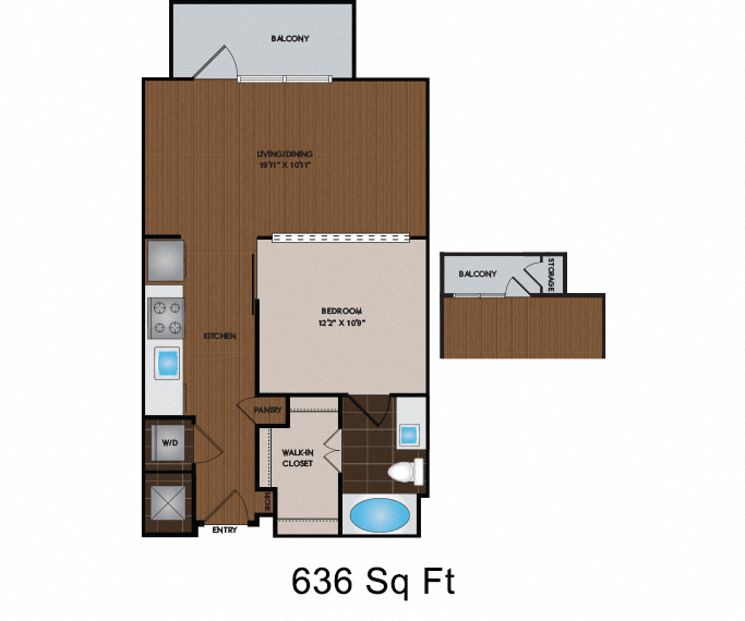 616 - 636 Sq Ft Floor Plan