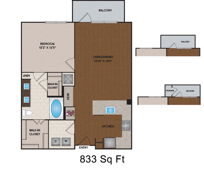 711 - 833 Sq Ft Floor Plan