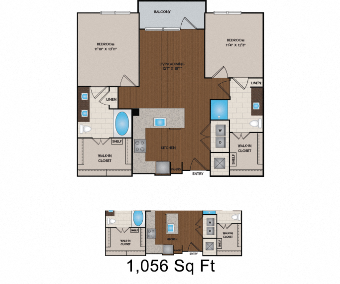 1056 - 1118 Sq Ft Floor Plan