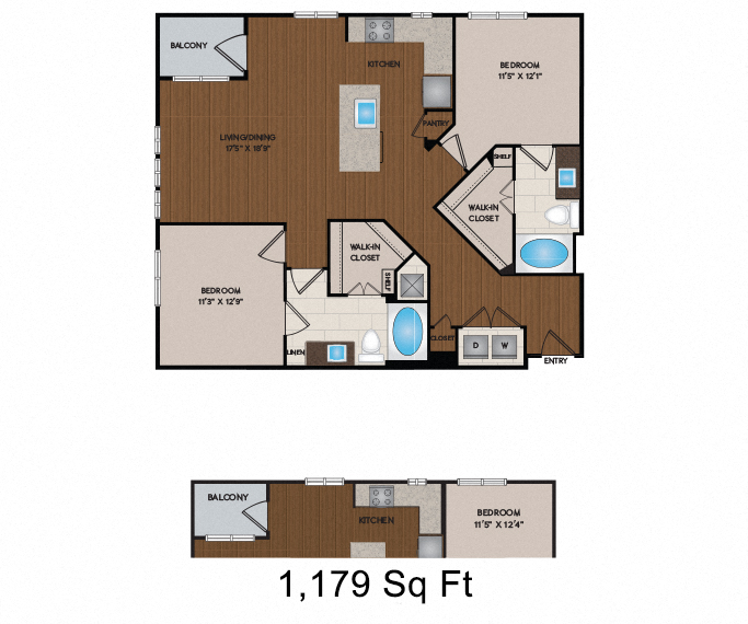 1019 - 1179 Sq Ft Floor Plan