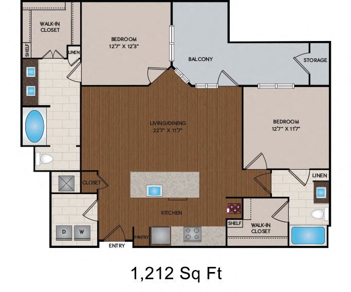 1115 - 1212 Sq Ft Floor Plan