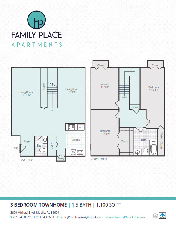 1 2 3 Bedroom Apartments In Mobile Family Place View Floor Plan 3 Bed