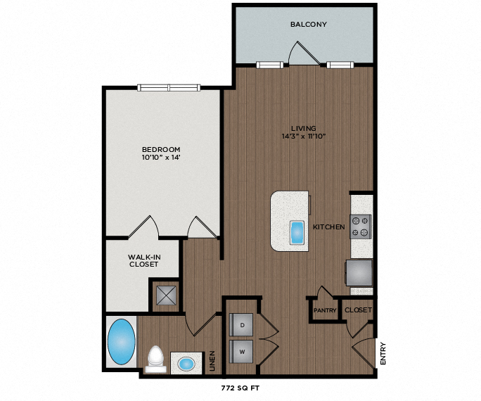 767 - 772 Sq Ft Floor Plan