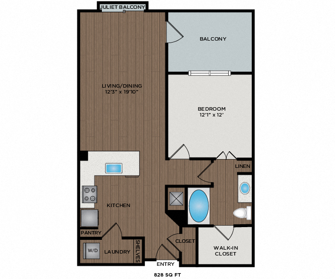 828 - 841 Sq Ft Floor Plan