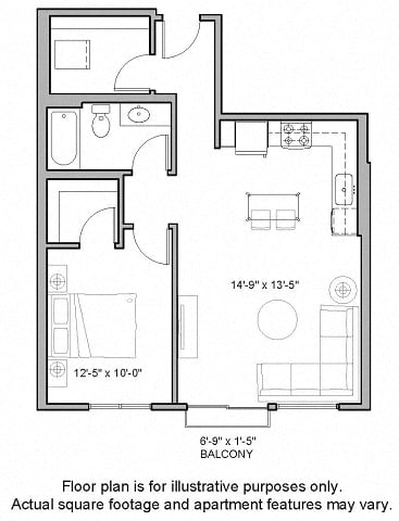 A10 1 Bed South Floorplan Image