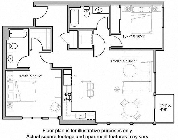 B10 2 Bed-2 South Floorplan Image