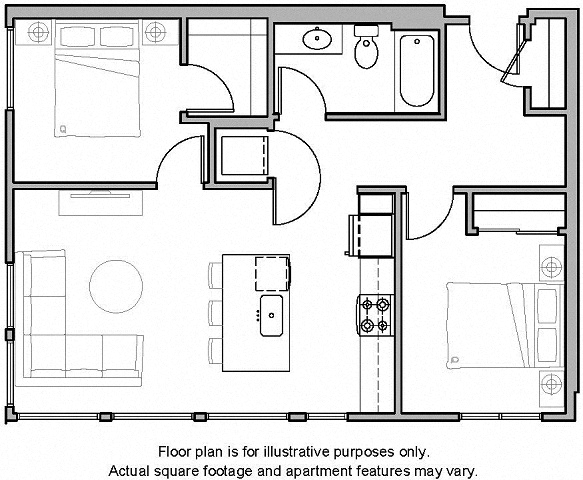 B9 2 Bed-1 South Floorplan Image