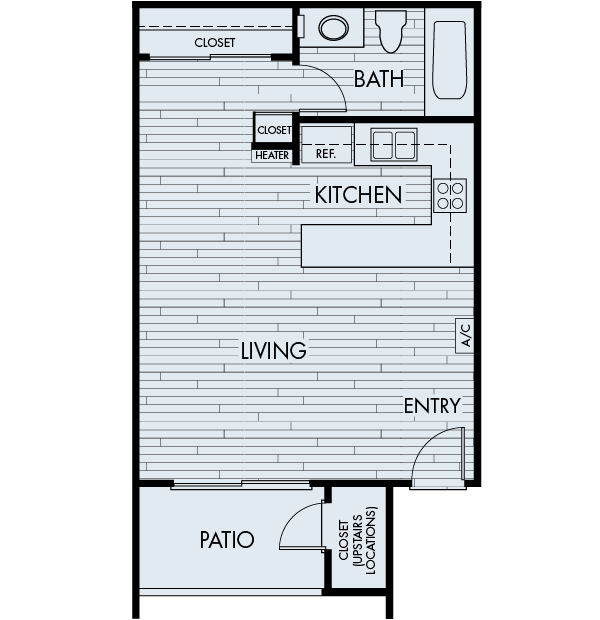 Floor plan SA. A studio floor plan at Cerritos Apartments in Cerritos.