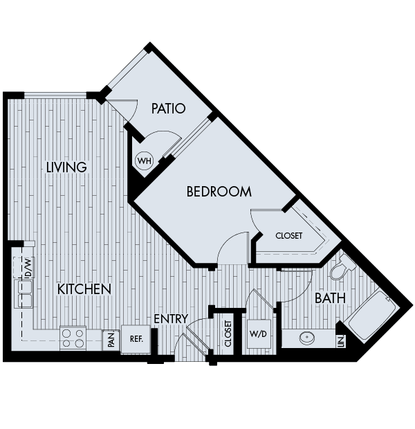 Floor plan 1A. A one bedroom, one bath floor plan at Eighty Eight Alhambra Place. 